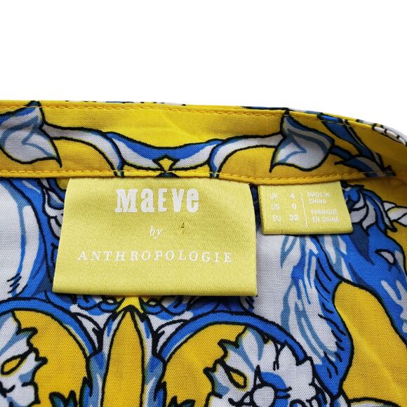 Anthropologie Maeve Elan Scarf Print Blouse 0 Yellow Horse Tie Front Equestrian - Picture 9 of 15